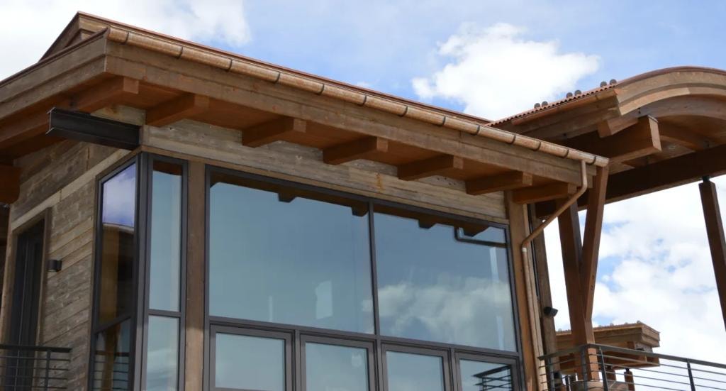 Modern wooden house with large windows